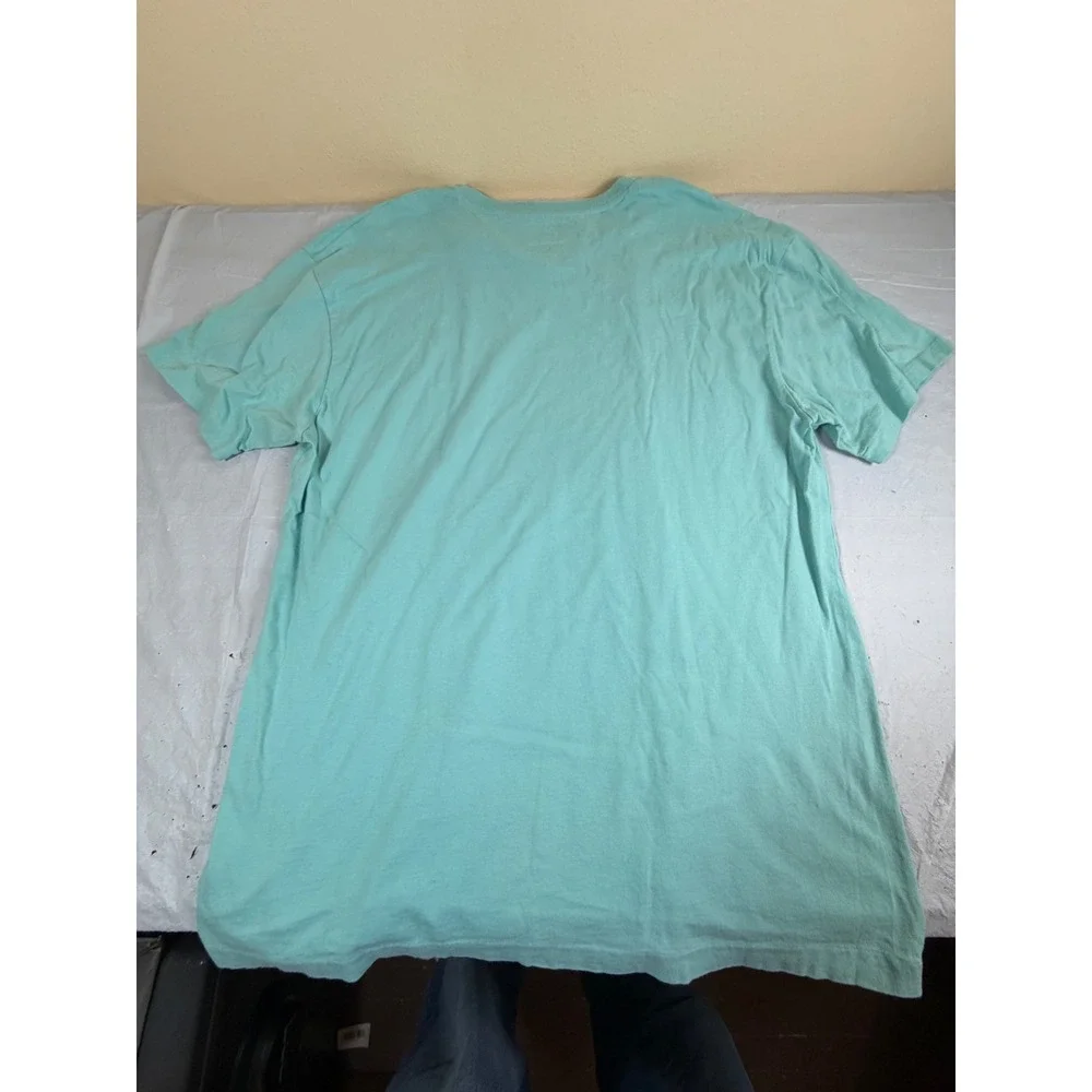 Polo Ralph Lauren Mens V-Neck T-Shirt Medium Aqua Blue Cotton Orange Pony Logo